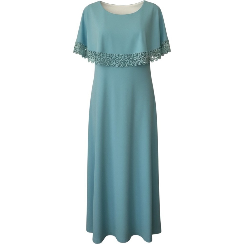 Vintage Light Blue Maxi Dress Cape 60s 70s Formal Gala Cocktail Rare Med/Large